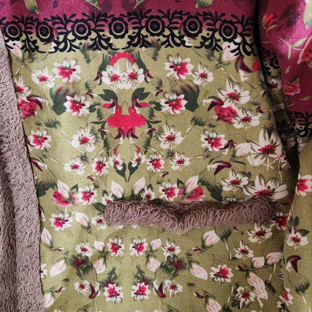 Floral Patchwork Print Jacket With Brown Trim Zan… - image 5